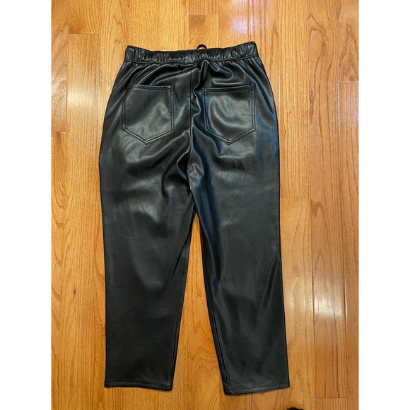 Zara Pants Women S Small Black Faux Leather Crop Drawstring Straight Leg Hi Rise - Picture 6 of 8